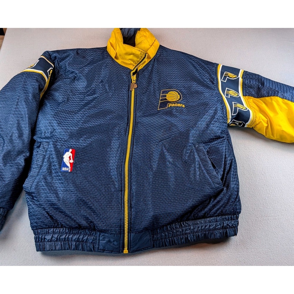Vintage Pro Player Indiana Pacers NBA Reversible Jacket Navy Blue Yellow Mens